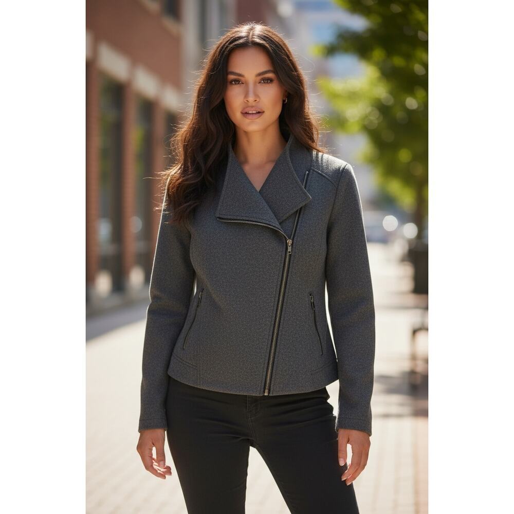 Adyson Parker Gray Moto Style Jacket Size Medium Zip Pocket Soft Knit
